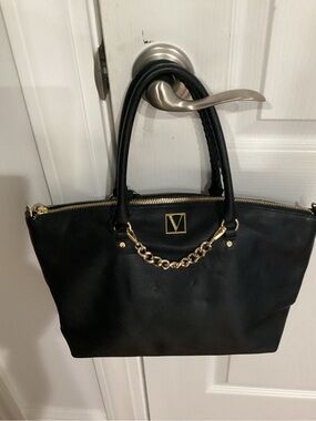 VICTORIA SECRET Black Leather  Bag with Gold Chain Accent